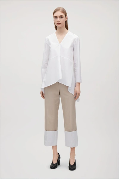 Cos Asymmetric Poplin Blouse In White