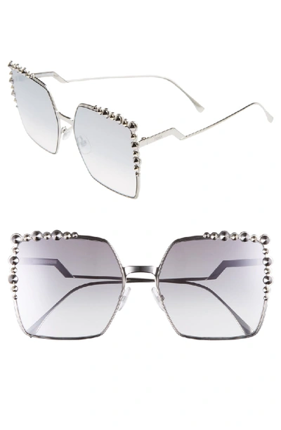 Fendi Women's Embellished Mirrored Square Sunglasses, 60mm In Palladium
