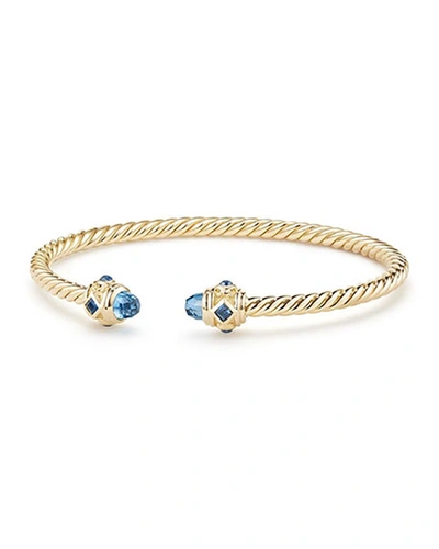 David Yurman 18k Gold Renaissance Cablespira Bangle Bracelet W/ Hampton Blue Topaz