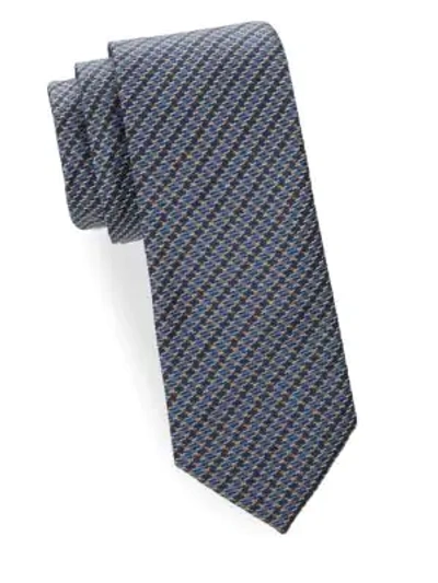 Brioni Diagonal Houndstooth Woven Silk Tie In Blue