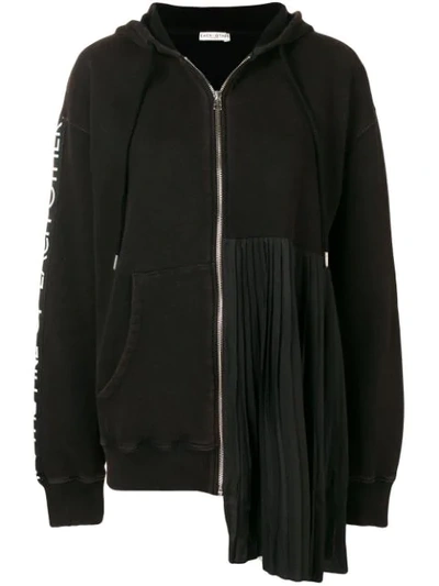 Each X Other Pleated Zip-front Hoodie In Black