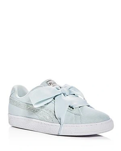 Puma Women's Basket Heart Canvas & Glitter Lace Up Trainers In Blue