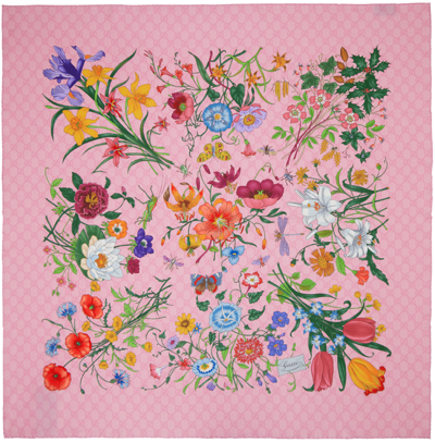 Gucci Flora Silk Twill Scarf In Pink