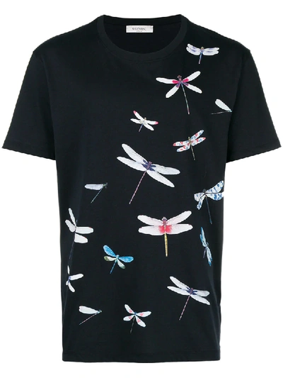 Valentino Dragon Fly Print T-shirt In Black