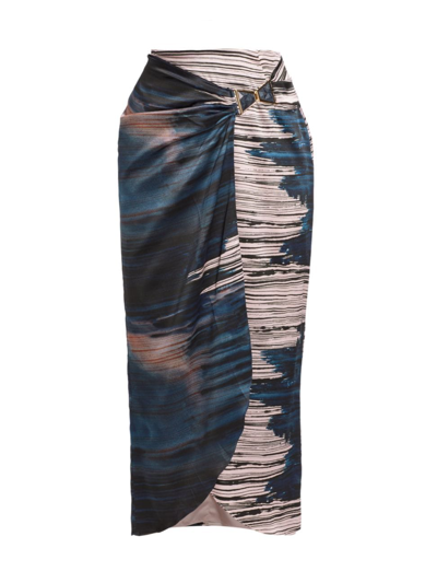 Silvia Tcherassi Adrianne Colorblock Midi Wrap Skirt In Indigo Wash