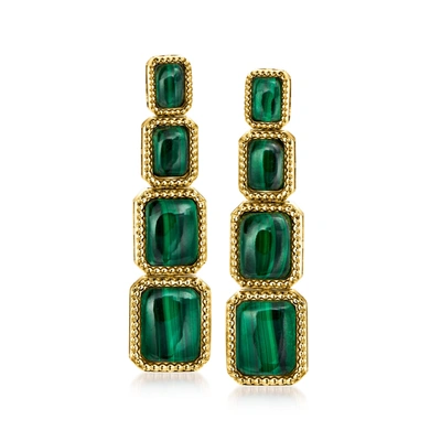 Ross-simons Malachite Linear Graduated Drop Earrings In 18kt Gold Over Sterling In Green