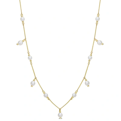 Mimi & Max Freshwater Cultured Pearl Station Necklace In 10k Yellow Gold - 16+2 In. In Silver