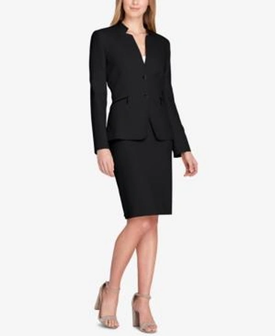 Tahari Asl Star-neck Skirt Suit, Regular Petite In Chartreuse