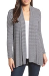 Bobeau High/low Jersey Cardigan In Navy Ivory Stripe