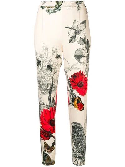 Moncler Floral & Bird Print Straight-leg Track Pants In Neutrals