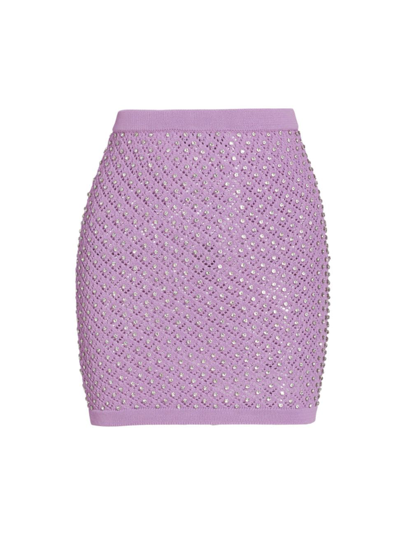 David Koma Crystal Embroidered Knit Mini Skirt In Lilac