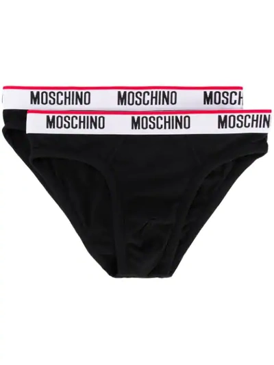 Moschino Underwear Twin Pack Logo Band Briefs In Black