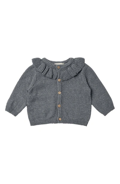 Rylee + Cru Babies'  Ruffle Collar Organic Cotton & Linen Cardigan In Navy