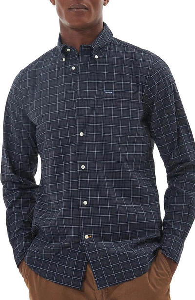Barbour Lomond Plaid Stretch Cotton Button-down Shirt In Black Slate