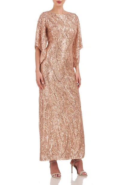 Js Collections Lorelei Sequin Gown In Warm Gold
