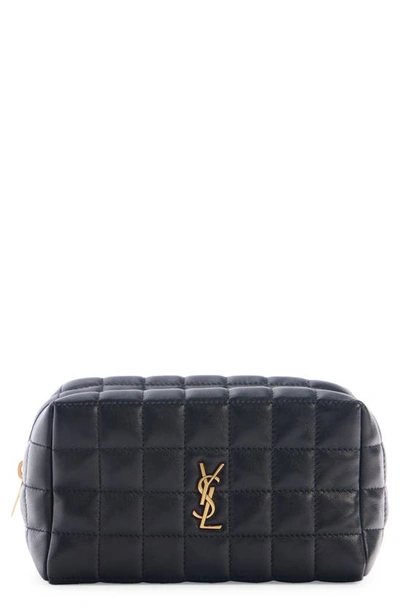 Saint Laurent Small Cassandre Quilted Leather Cosmetic Pouch In Nero