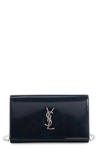 Saint Laurent Cassandre Leather Wallet On A Chain In Nero