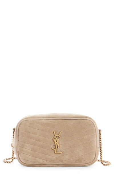 Saint Laurent Lou Mini Ysl Quilted Suede Shoulder Bag In Matt Gold