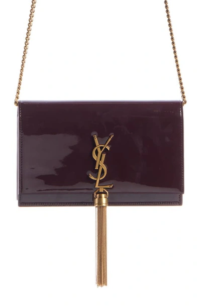Saint Laurent Cassandre Kate Tassel Leather Wallet On A Chain In Dark Red Wine