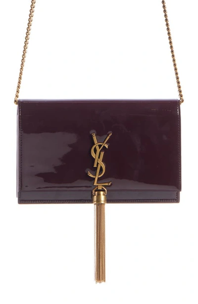 Saint Laurent Kate Small Tassel Ysl Wallet On Chain In Patent Leather In Dark Red Wine