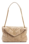 Saint Laurent Medium Puffer Suede Shoulder Bag In Matt Gold