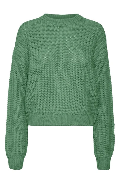 Noisy May Charlie Open Stitch Crewneck Sweater In Foliage Green