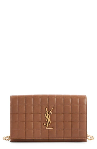 Saint Laurent Cassandre Quilted Leather Wallet On A Chain In Fox