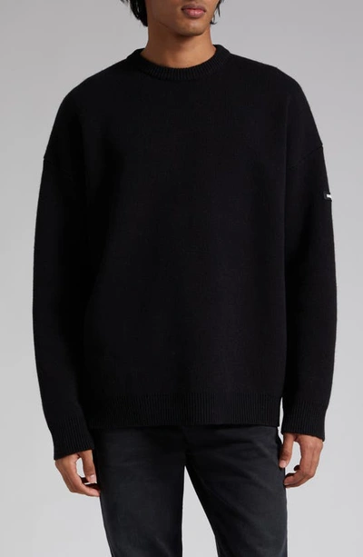 Balenciaga Oversize Double Face Wool Blend Crewneck Sweater In Navy Blue