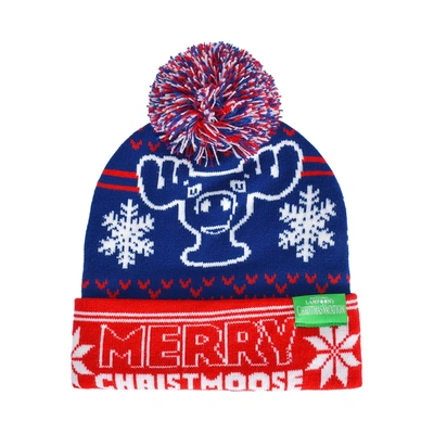 Concept One Merry Christmoose Ugly Sweater Pom Beanie In Blue