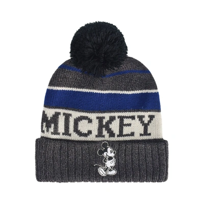 Concept One Mickey Stripes Cuff Beanie Wth Pom In Blue