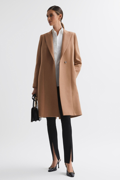 Reiss Arlow - Camel Petite Wool Blend Double Breasted Coat, Us 8