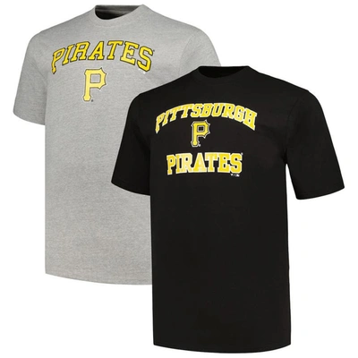 Profile Men's  Black, Heather Gray Pittsburgh Pirates Big And Tall T-shirt Combo Pack In Black,heather Gray