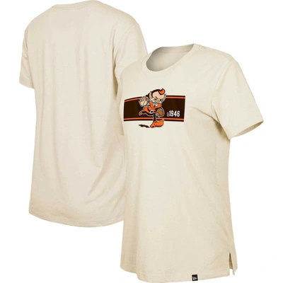 New Era Cream Cleveland Browns Third Down Historic T-shirt In Tan