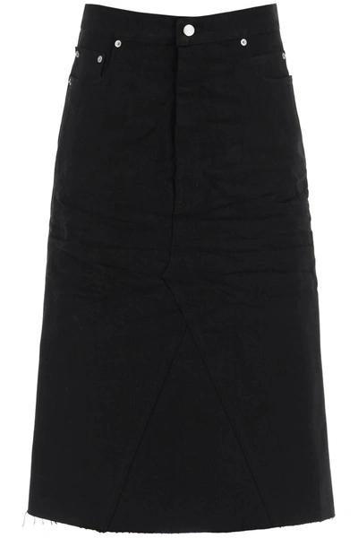 Rick Owens Midi Denim Skirt In Black