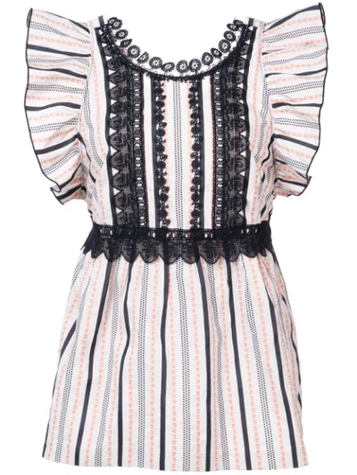 Anna Sui Ribbon Stripe And Daisy Song Top - White