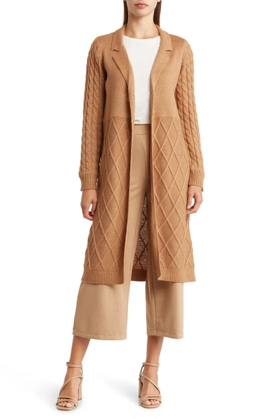 By Design Abigail Cable Knit Long Cardigan In Camel
