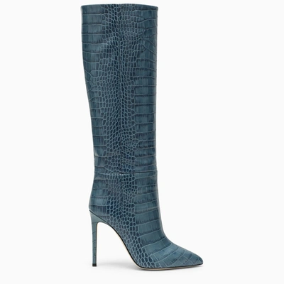 Paris Texas Denim Boot In Crocodile-look Leather In Blue