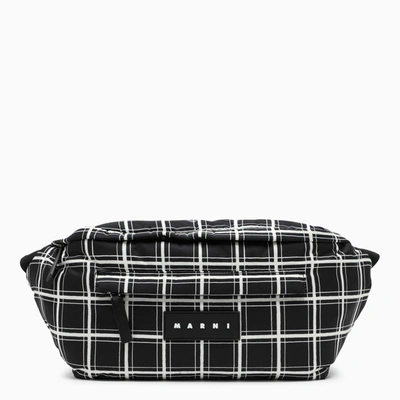 Marni Black Nylon Waist Bag With Check Pattern