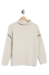 T Tahari Mock Neck Ottoman Sweater In Oatmeal Heather Black