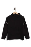 T Tahari Mock Neck Ottoman Sweater In Black Oat Heather