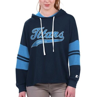 Starter Navy Tennessee Titans Bump And Run Long Sleeve Hoodie T-shirt