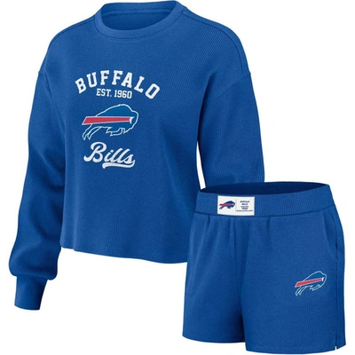 Wear By Erin Andrews Royal Buffalo Bills Waffle Knit Long Sleeve T-shirt & Shorts Lounge Set
