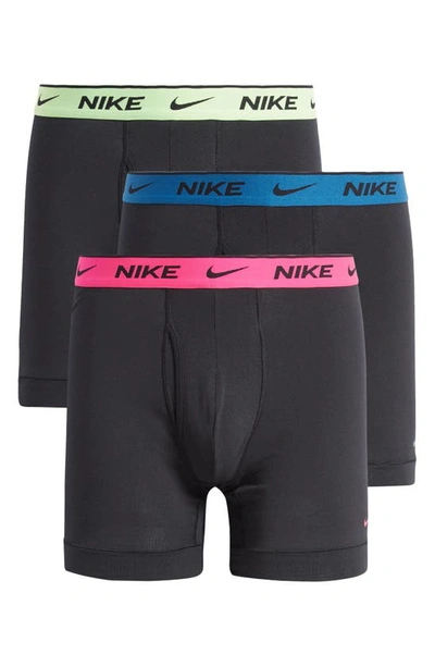 Nike Dri-fit Essential 3-pack Stretch Cotton Boxer Briefs In Black Green Blue Pink