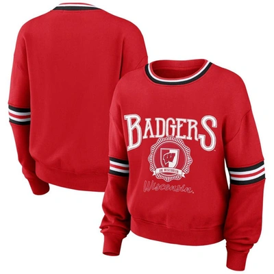Wear By Erin Andrews Red Wisconsin Badgers Vintage Pullover Sweatshirt