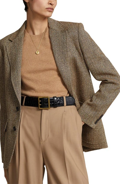 Polo Ralph Lauren Linen, Silk & Wool Herringbone Sport Coat In Brown/ Cream Herringbone
