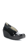 Fly London Yoza Wedge Ballet Shoe In 011 Black