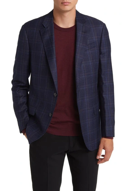 Emporio Armani Plaid Virgin Wool Blazer In Solid Medium Blue