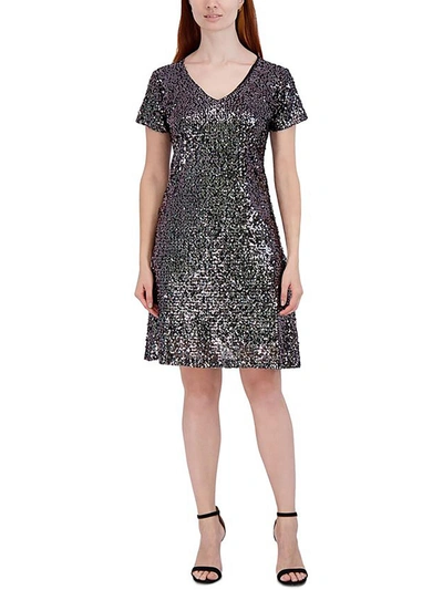 Signature By Robbie Bee Plus Womens Sequined Knee Cocktail And Party Dress In Silver