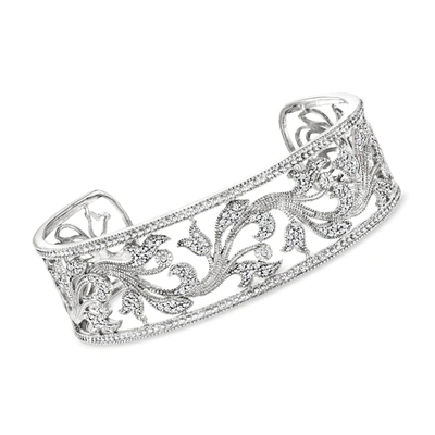 Ross-simons Diamond Floral Filigree Cuff Bracelet In Sterling Silver In Multi