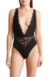 Wishlist Plunge Neck Lace Bodysuit In Black